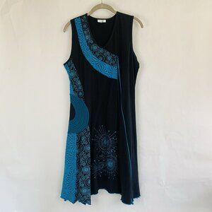 Artsy Dress XXL Asymmetrical Hem Patchwork Geometric Blue Black Hippie Lagenlook